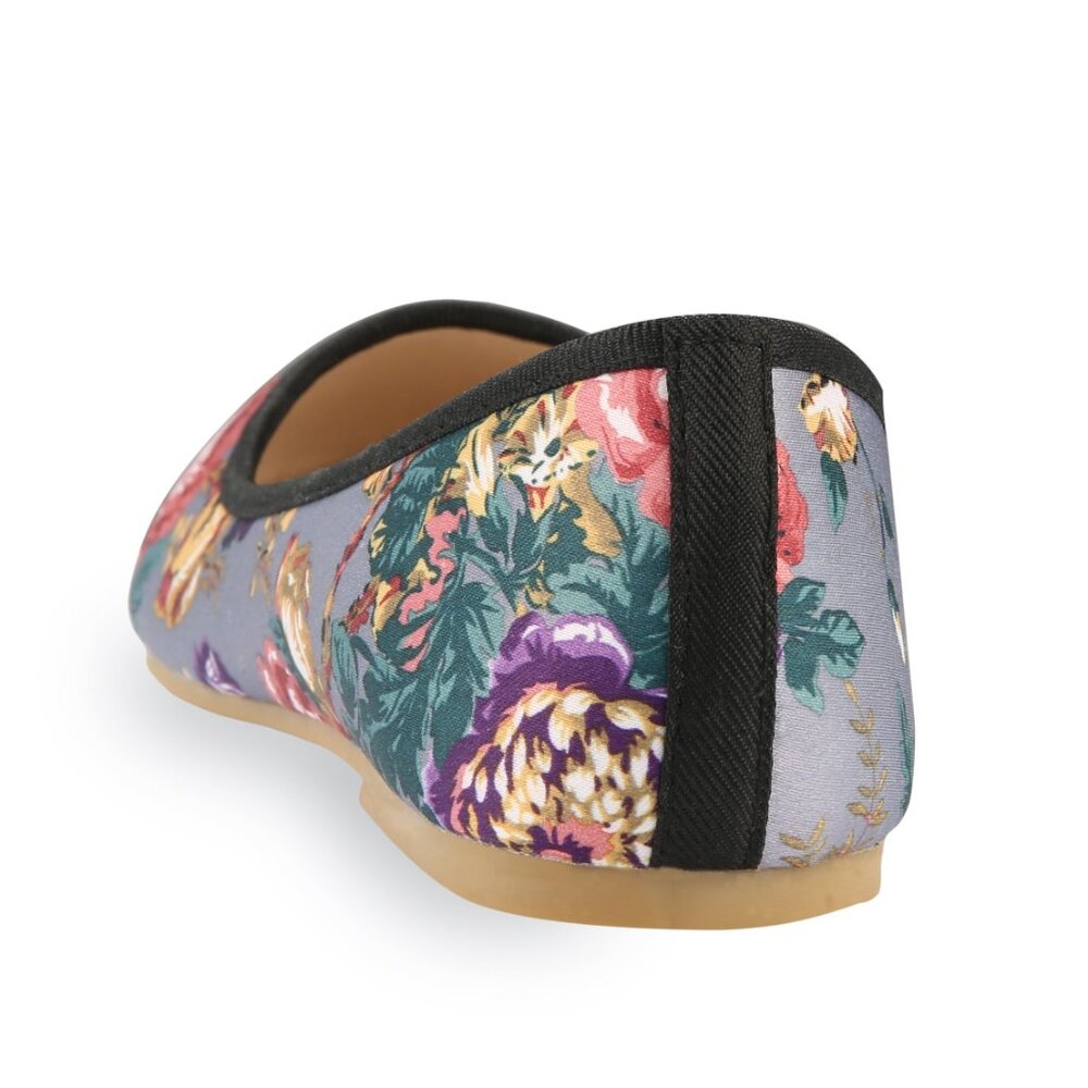 Grey Floral Ballet Flats Round Toe Cottagecore Slip On Shoes - Picture 7 of 7